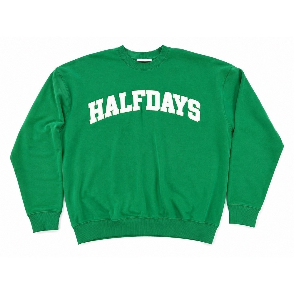 Halfdays Womens Oversized Crewneck Sweatshirt Verdant‎ Green Chenille Logo Large